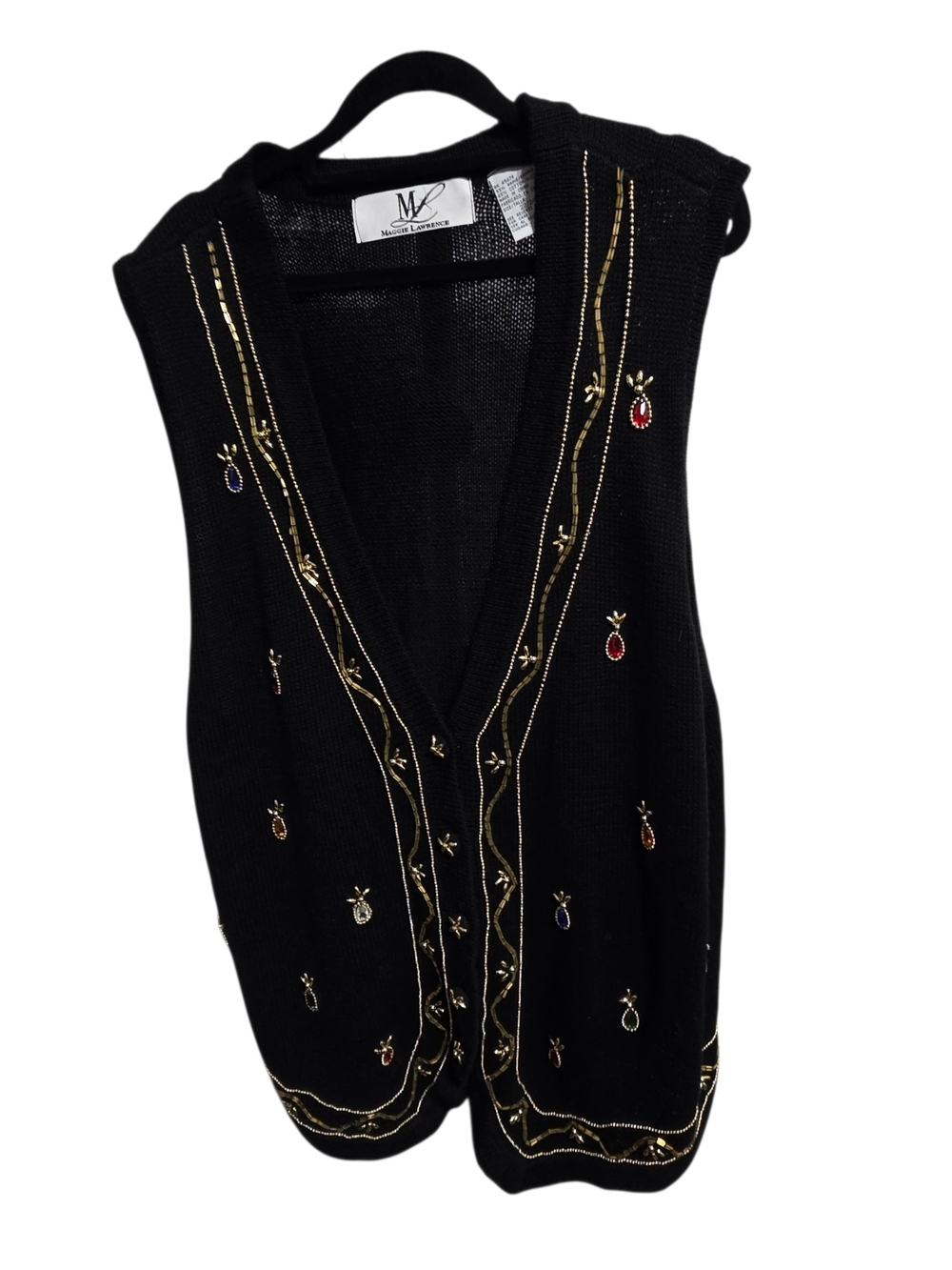 Vtg Maggie Lawrence Embellished Sweater Vest  Beaded Gem Cardigan Plus 22/24